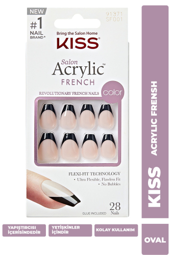 Kiss Acrylic Takma Tırnak Oval Siyah French - 1