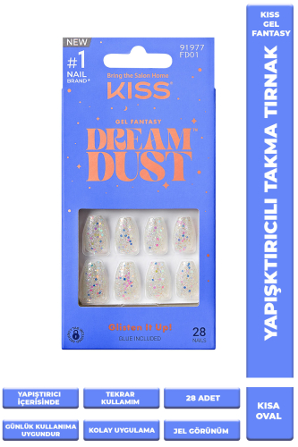 Kiss Jel Takma Tırnak Kısa Şeffaf Simli - KISS