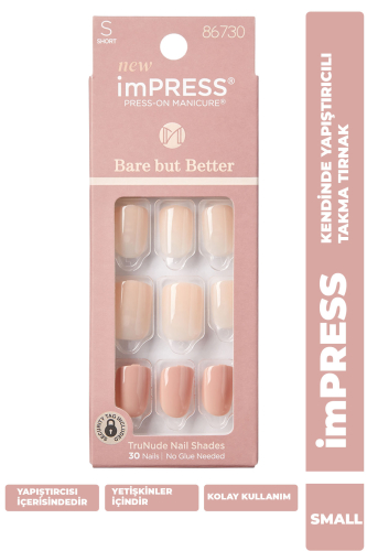 imPRESS Kendinden Yapışkanlı Takma Tırnak Kısa Nude Kahverengi - imPRESS