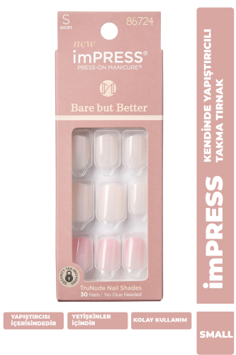 imPRESS Kendinden Yapışkanlı Takma Tırnak Kısa Nude Pembe - imPRESS
