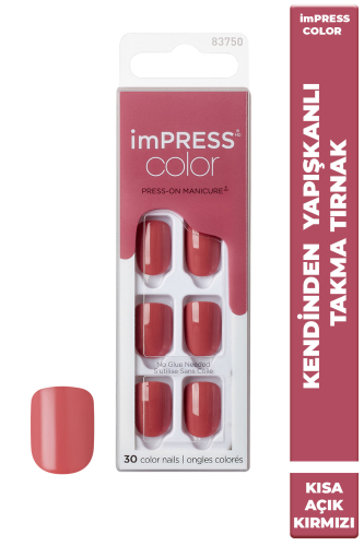 İmpress Color Kendinden Yapışkanlı Takma Tırnak Kısa Açık Kırmızı - imPRESS