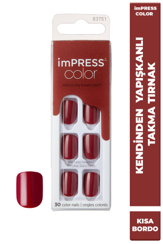 İmpress Color Kendinden Yapışkanlı Takma Tırnak Kısa Parlak Bordo - imPRESS
