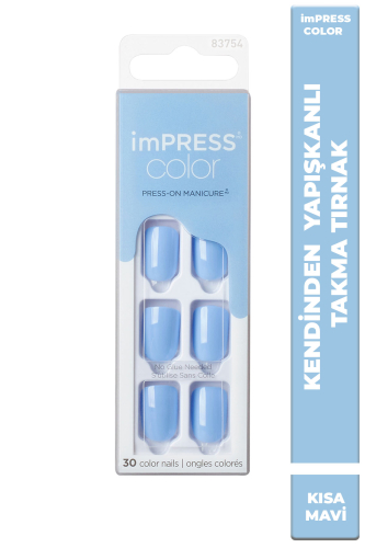 İmpress Color Kendinden Yapışkanlı Takma Tırnak Kısa Parlak Mavi - imPRESS