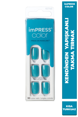 İmpress Color Kendinden Yapışkanlı Takma Tırnak Kısa Parlak Turkuaz - imPRESS