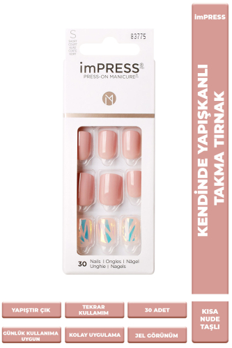 İmpress Kendinden Yapışkanlı Takma Tırnak Kısa Nude Taşlı - imPRESS