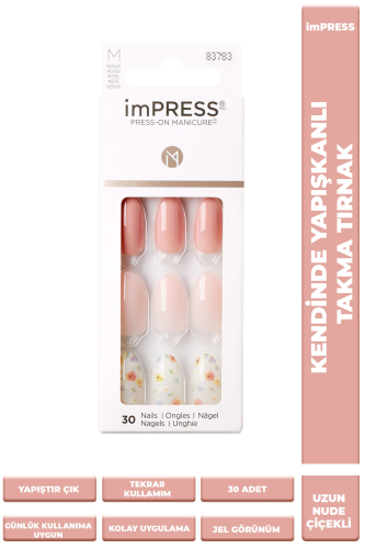 İmpress Kendinden Yapışkanlı Takma Tırnak Uzun Nude Çiçekli - imPRESS