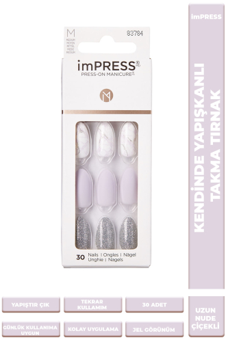 İmpress Kendinden Yapışkanlı Takma Tırnak Uzun Mermer Desenli Lila - 1