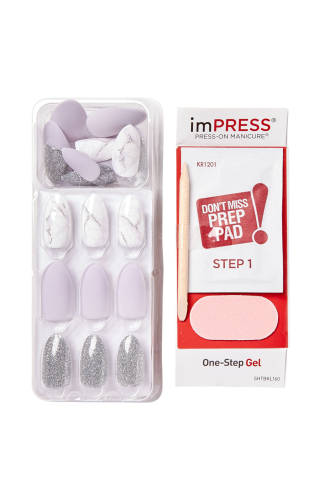 İmpress Kendinden Yapışkanlı Takma Tırnak Uzun Mermer Desenli Lila - 4