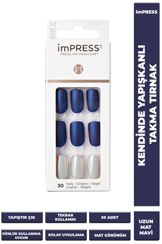 İmpress Kendinden Yapışkanlı Takma Tırnak Uzun Mat Mavi - 1