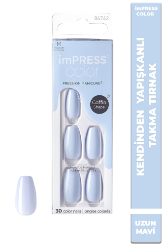 İmpress Color Kendinden Yapışkanlı Takma Tırnak Mavi Uzun - imPRESS