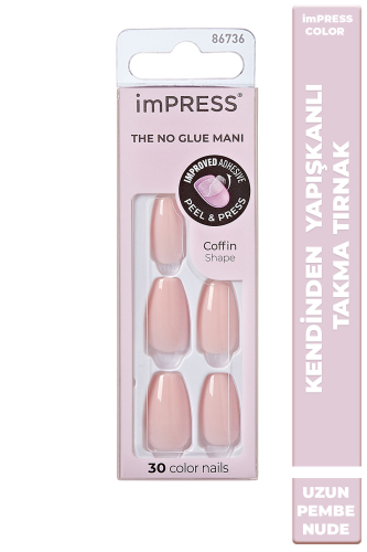 İmpress Color Kendinden Yapışkanlı Takma Tırnak Uzun Nude Pembe - imPRESS