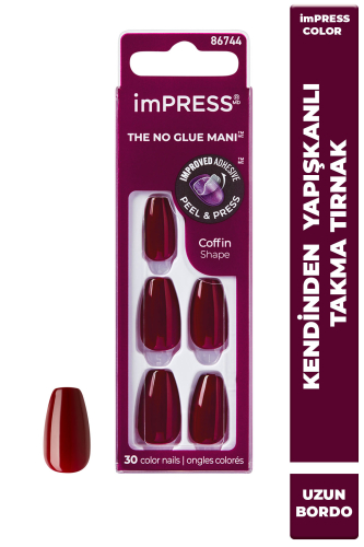 İmpress Color Kendinden Yapışkanlı Takma Tırnak Uzun Bordo - imPRESS