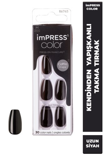 İmpress Color Kendinden Yapışkanlı Takma Tırnak Uzun Siyah - imPRESS
