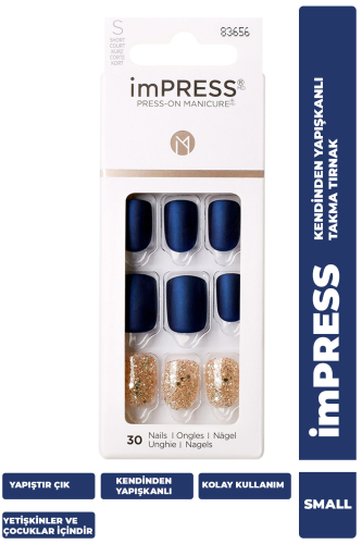 İmpress Kendinden Yapışkanlı Takma Tırnak Kısa Mat Lacivert Simli - imPRESS
