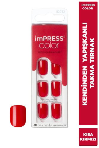 İmpress Color Kendinden Yapışkanlı Takma Tırnak Kısa Parlak Kırmızı - imPRESS