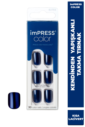 İmpress Color Kendinden Yapışkanlı Takma Tırnak Kısa Parlak Lacivert - imPRESS