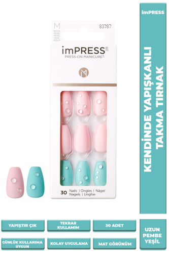 İmpress Kendinden Yapışkanlı Takma Tırnak Uzun Pembe Yeşil - imPRESS