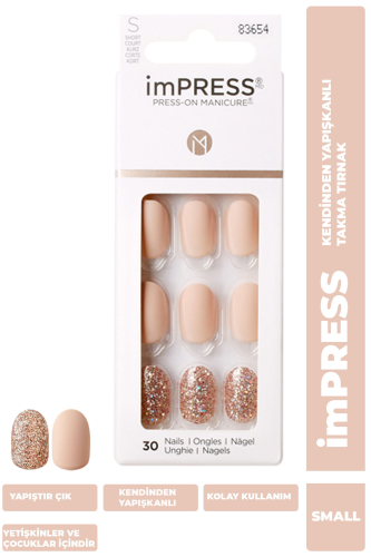 İmpress Kendinden Yapışkanlı Takma Tırnak Kısa Mat Nude Simli - imPRESS