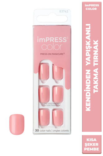 İmpress Color Kendinden Yapışkanlı Takma Tırnak Kısa Parlak Şeker Pembe - imPRESS