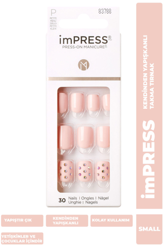 İmpress Kendinden Yapışkanlı Takma Tırnak Kısa Pudra Taşlı - imPRESS