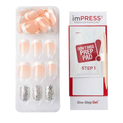 İmpress Kendinden Yapışkanlı Takma Tırnak Kısa French Simli - 2
