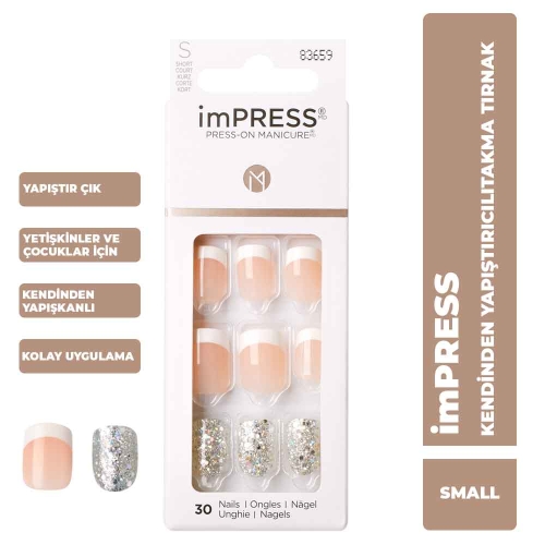 İmpress Kendinden Yapışkanlı Takma Tırnak Kısa French Simli - imPRESS