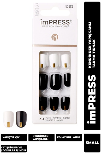 İmpress Kendinden Yapışkanlı Takma Tırnak Kısa Siyah Beyaz - imPRESS